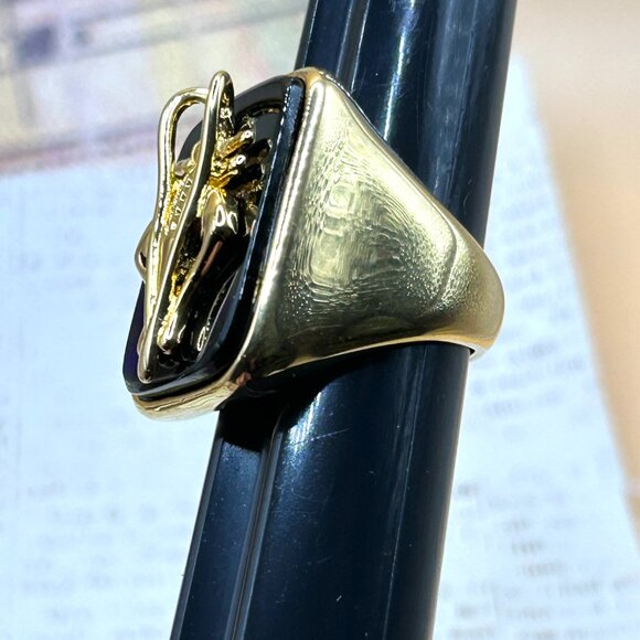 Bronzallure Large Black Lucky Cricket Symbol Ring Made in Italy 18K Gold Plate - Picture 11 of 11